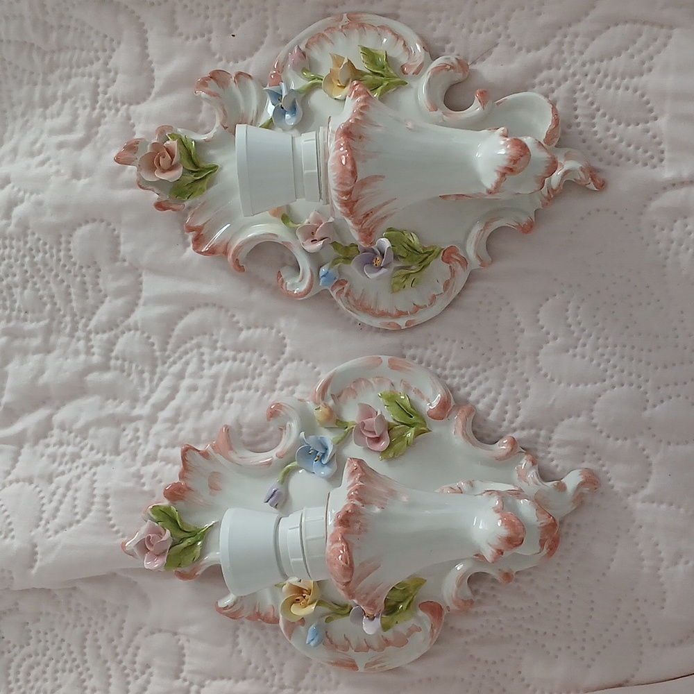 Floral Ceramic Wall Sconces Vintage